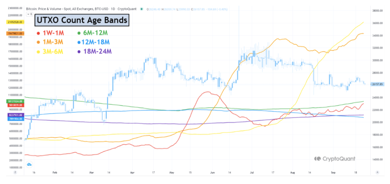 Bitcoin UTXO age bands annotated chart (screenshot). Source: CryptoQuant