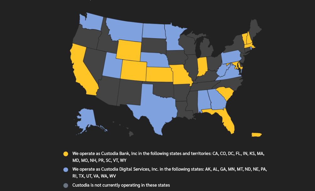 Custodia Bank and Custodia Digital Services operations in U.S. states. Source: Custodia